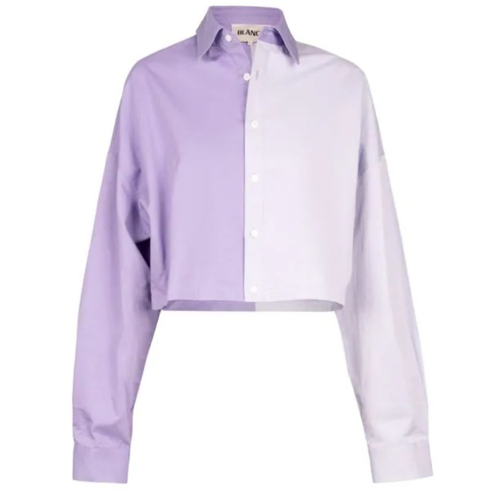 BLANCA Thomas Two Tone Cropped Shirt Purple XS/S New